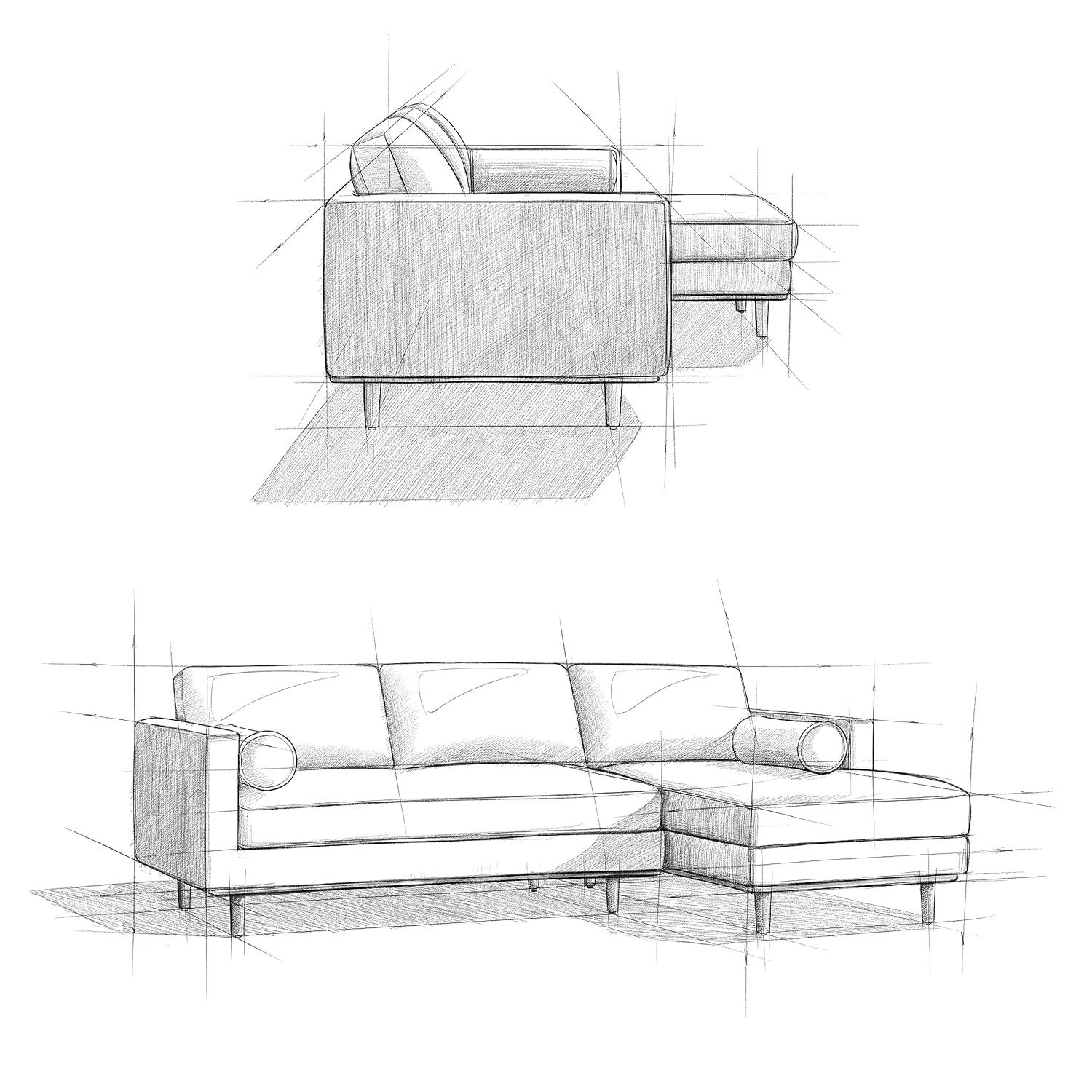 Simpli Home Morrison Large Left Sectional Sofa,Mid-Century Modern Couch with Chaise Lounge and Eco-Friendly Woven-Blend Fabric