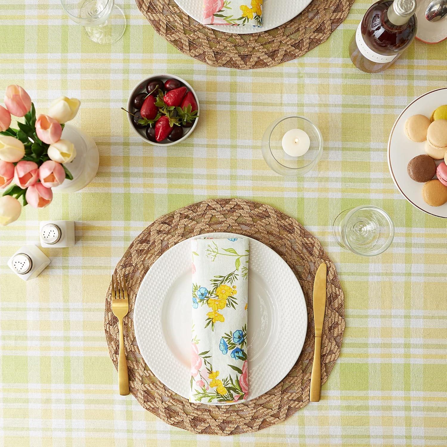 Lemon Bliss Plaid Tablecloth 70 Round