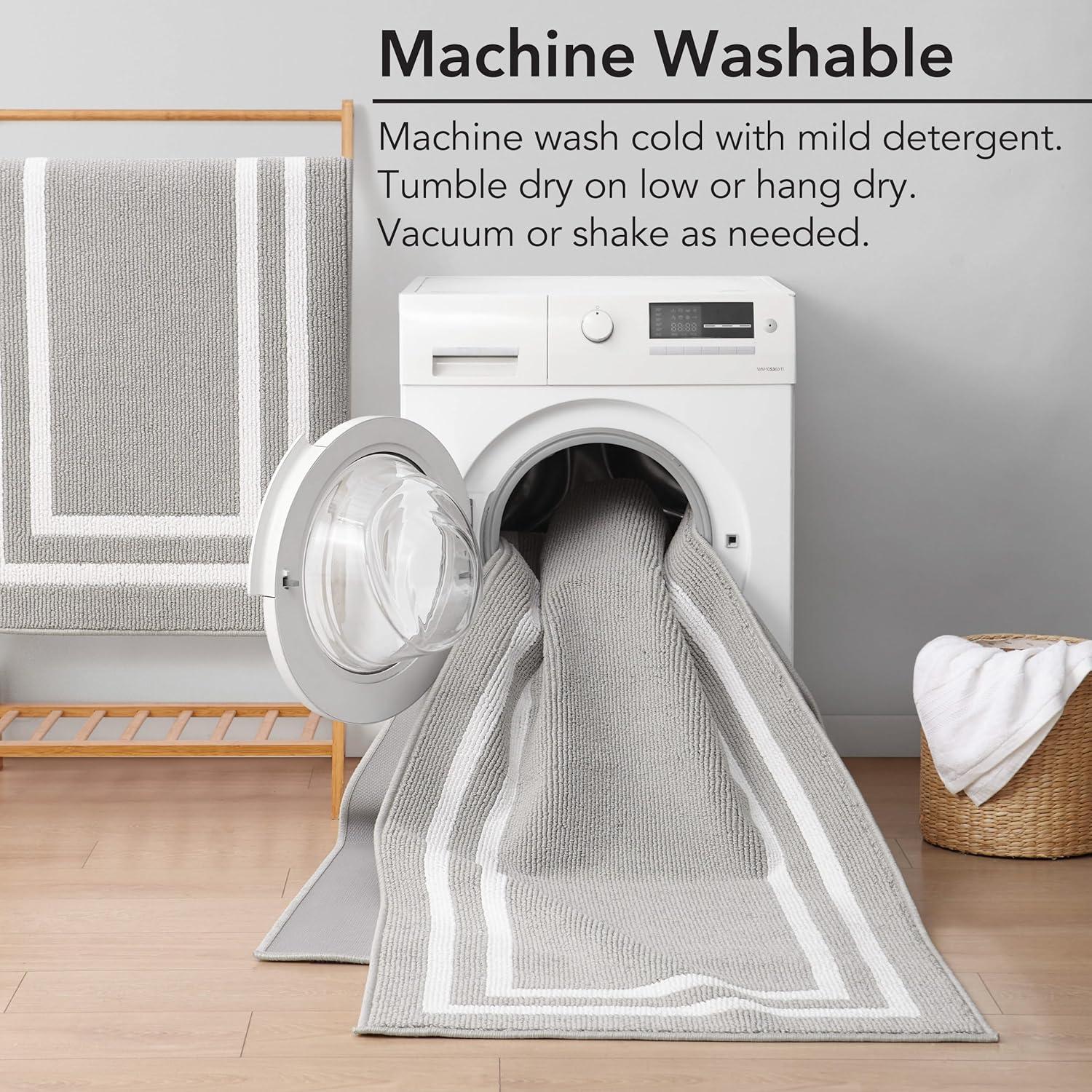 Double Border Machine Tufted Performance Light Gray/White Rug