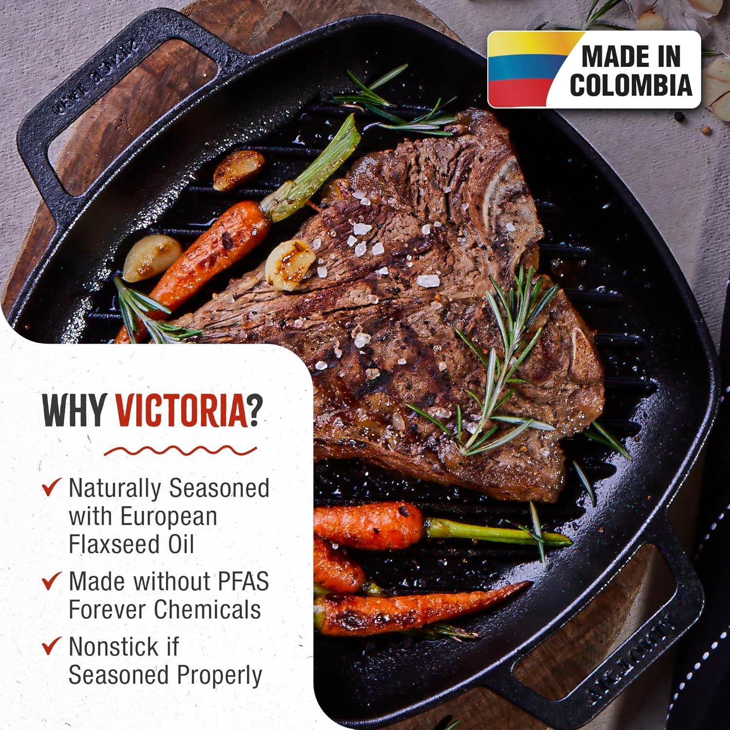 Victoria Black Cast Iron Square Grill Pan with Double Handles