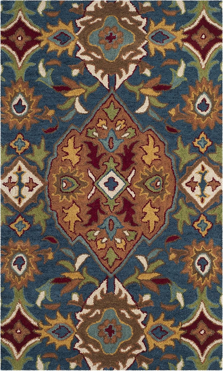 SAFAVIEH Heritage Reanna Geometric Floral Wool Area Rug, Camel/Blue, 3' x 5'