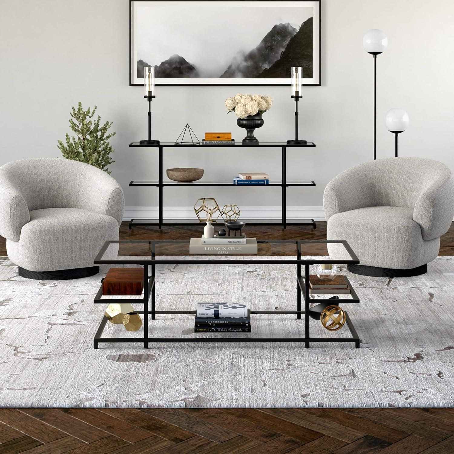 Greenwich Mid-Century Blackened Bronze 54" Glass Coffee Table