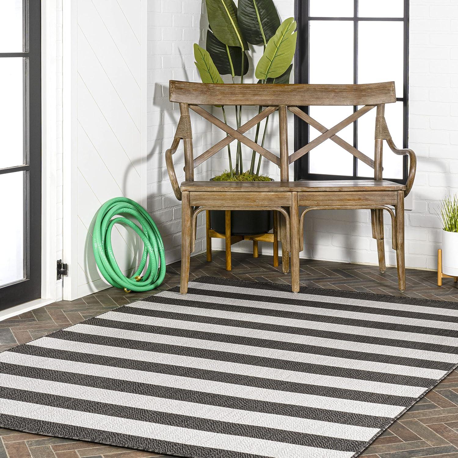 Negril Two-Tone Wide Stripe Indoor/Outdoor Area Rug - JONATHAN Y