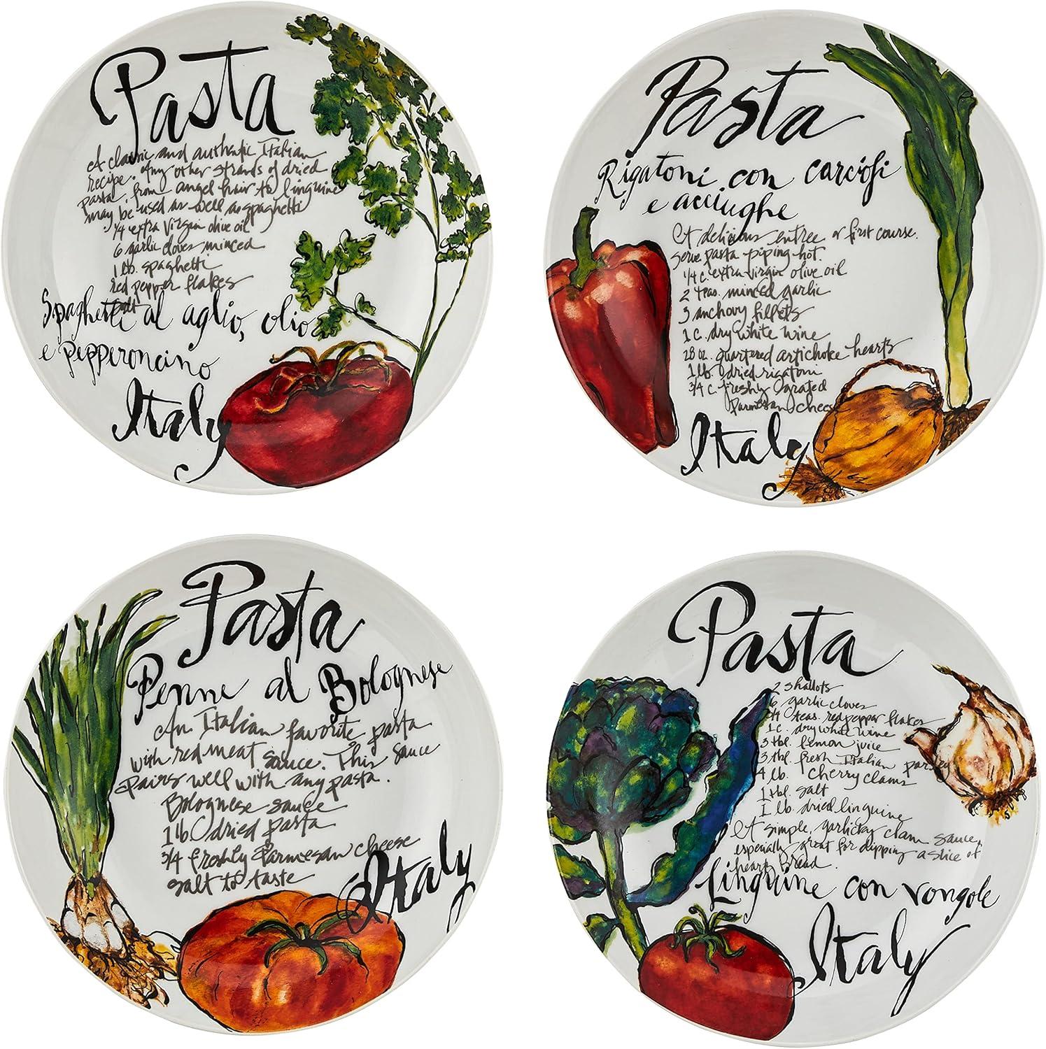 Pasta Italiana 20 oz. Hand-Drawn Porcelain Pasta Bowls