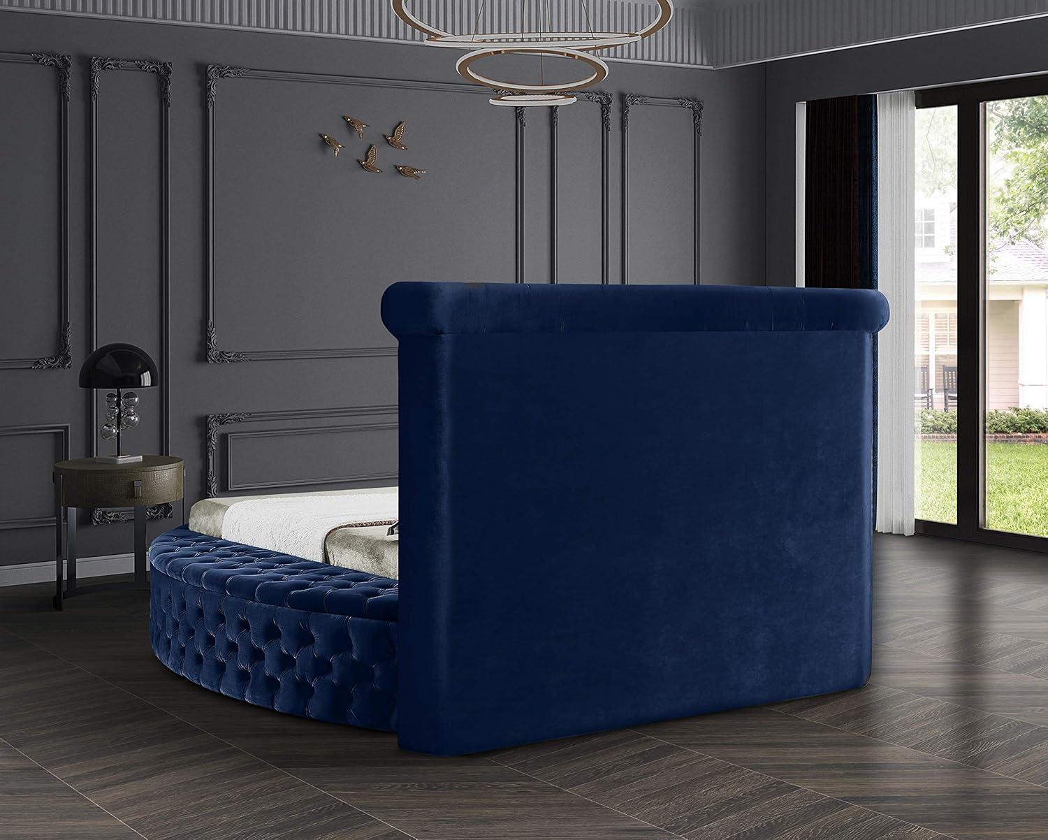 Luxus Navy Velvet Queen Bed with Tufted Upholstered Headboard