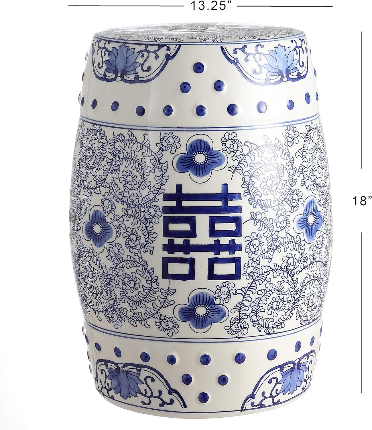 Double Happiness 18" Chinoiserie Ceramic Drum Garden Stool - JONATHAN Y