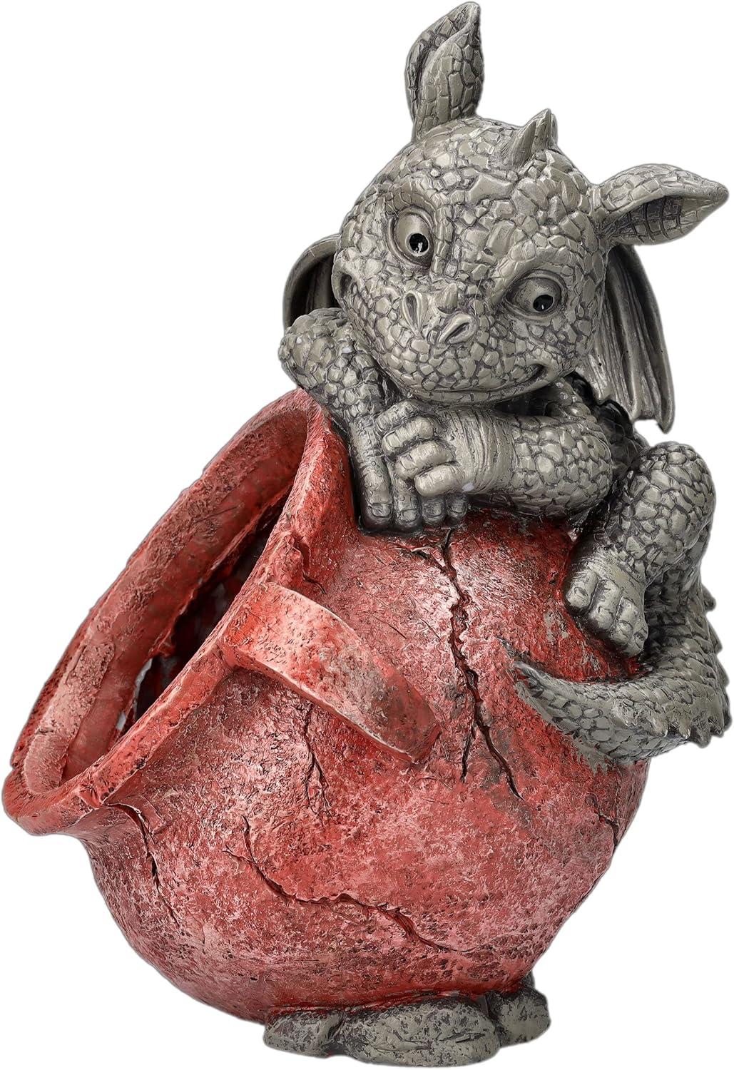 Playful Garden Dragon Planter Garden Display Decorative Accent Sculpture Stone Finish 10 Inch Tall