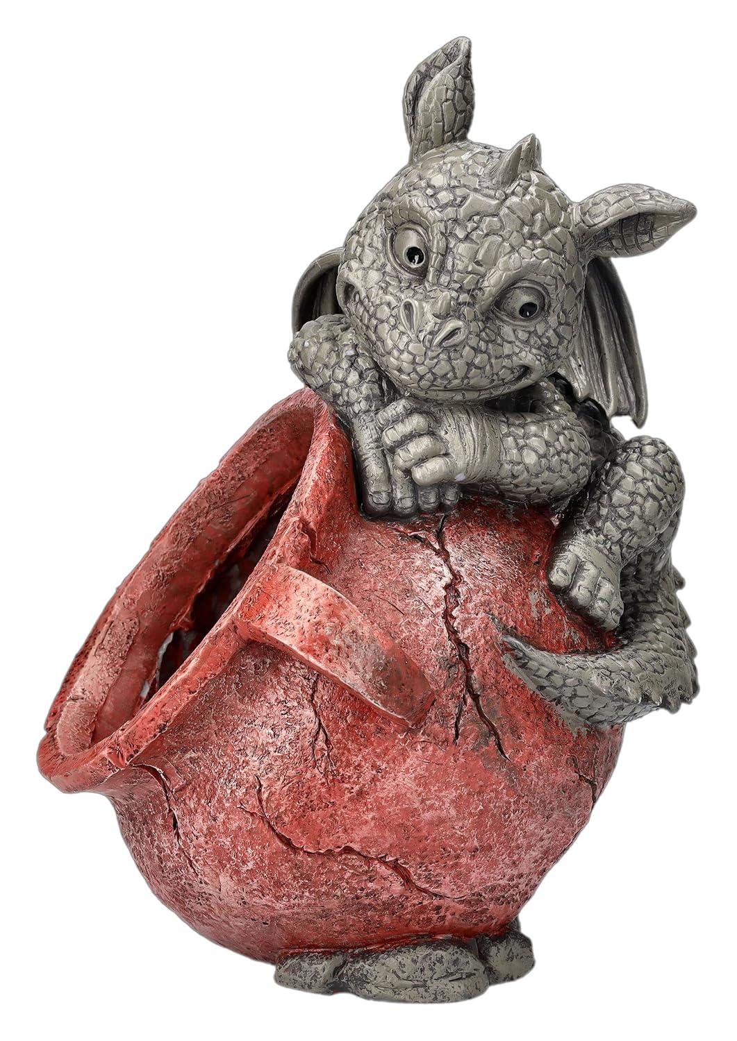 Playful Garden Dragon Planter Garden Display Decorative Accent Sculpture Stone Finish 10 Inch Tall