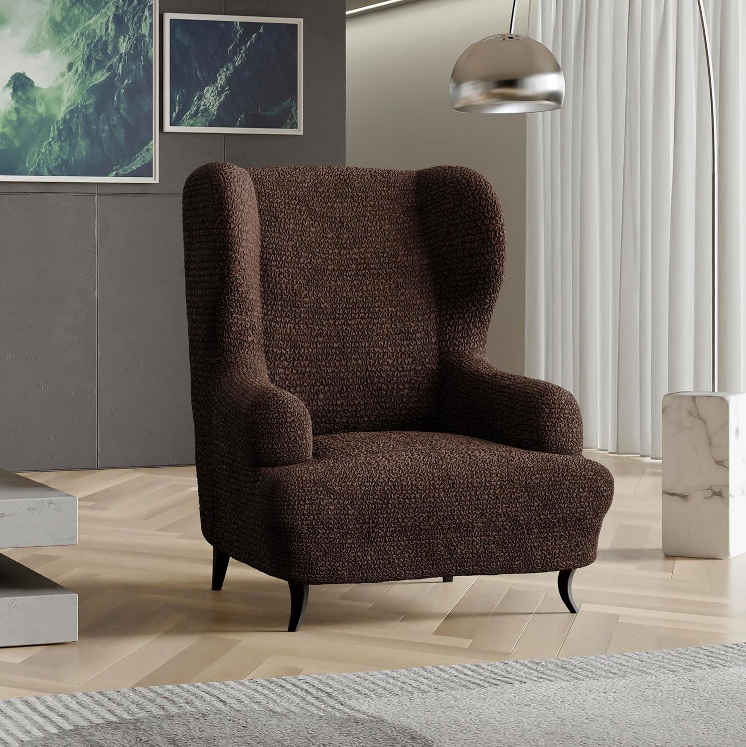 Dark Brown Stretch Wingback Chair Slipcover