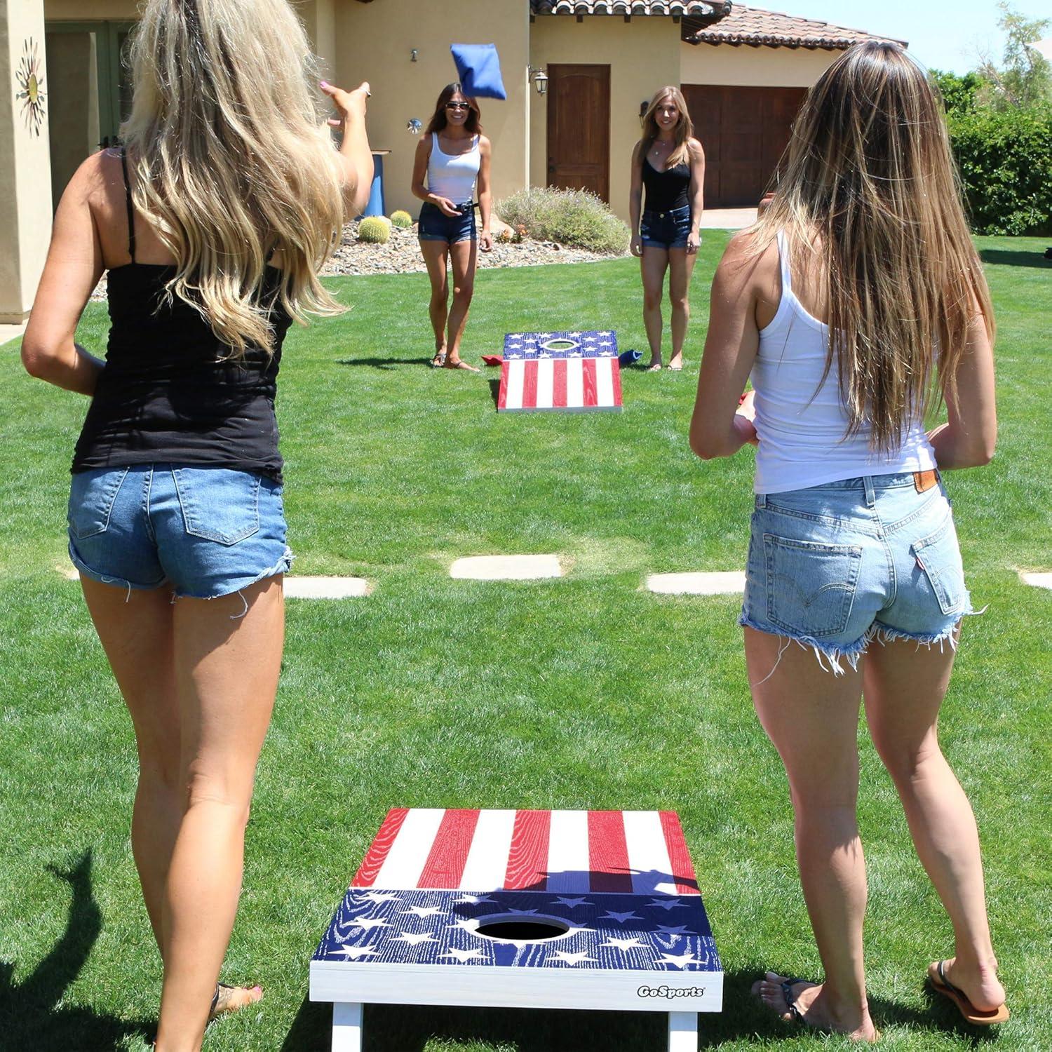 American Flag Solid Wood Cornhole Set with Bean Bags