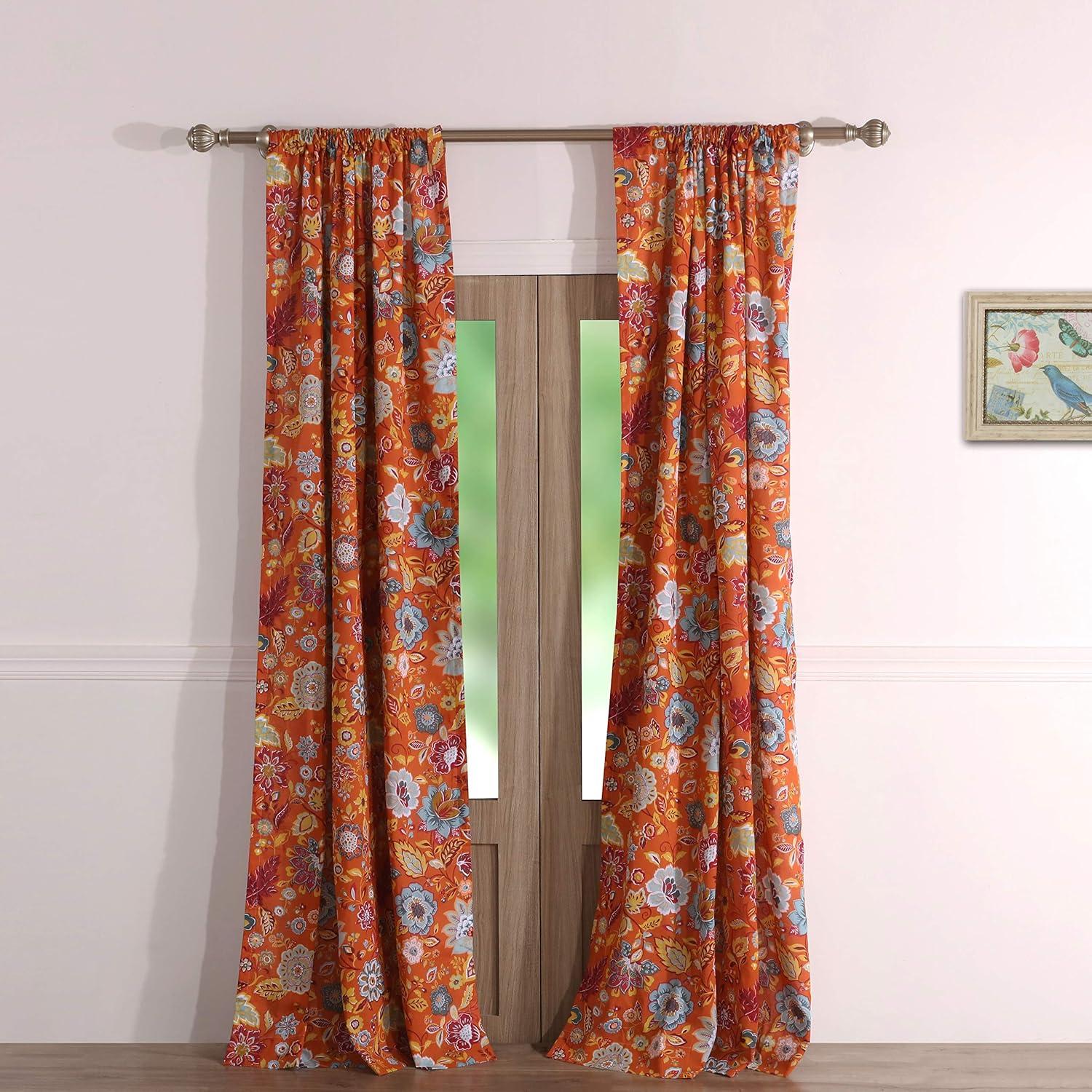 Floral Multicolor Faux Silk Sheer Rod Pocket Curtain Panel