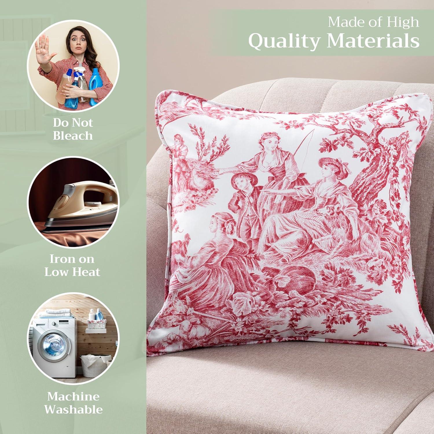 Maison d' Hermine Decorative Pillow Covers 18 x 18 Inch Square 100% Cotton Throw pillow Covers with invisible Zipper Cushion Case for Living Room Couch, Chair, Sofas, Bedroom, Home (Calais - Cardinal)