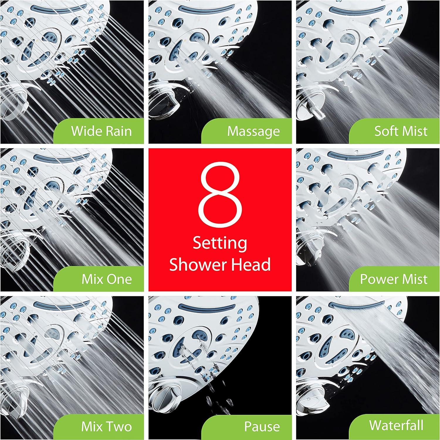 Hotel Spa AquaCare As-Seen-On-TV High Pressure Handheld/Rain 80-mode 3-way Shower Head Combo with Adjustable Arm - Anti-clog Nozzles, Tub & Pet Power Wash, 6 ft. Hose, All Chrome Finish