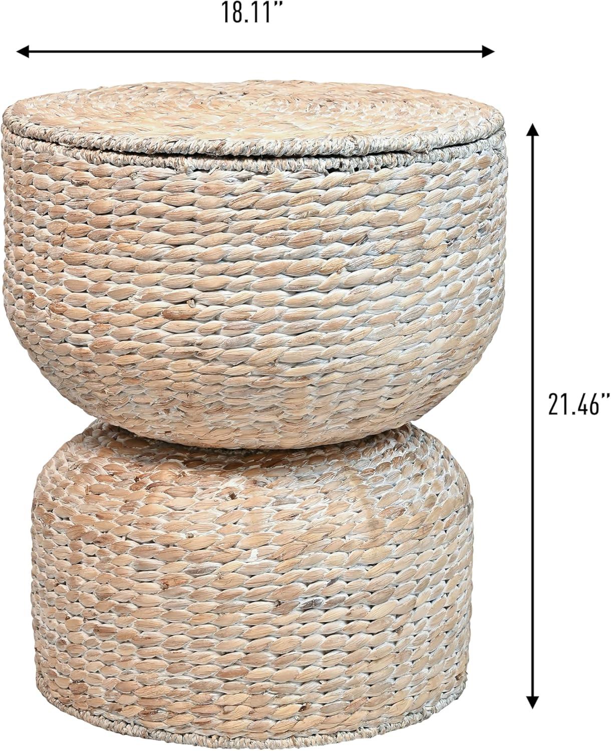 happimess 18" Hourglass Handwoven Hyacinth Storage Accent Table with Lid