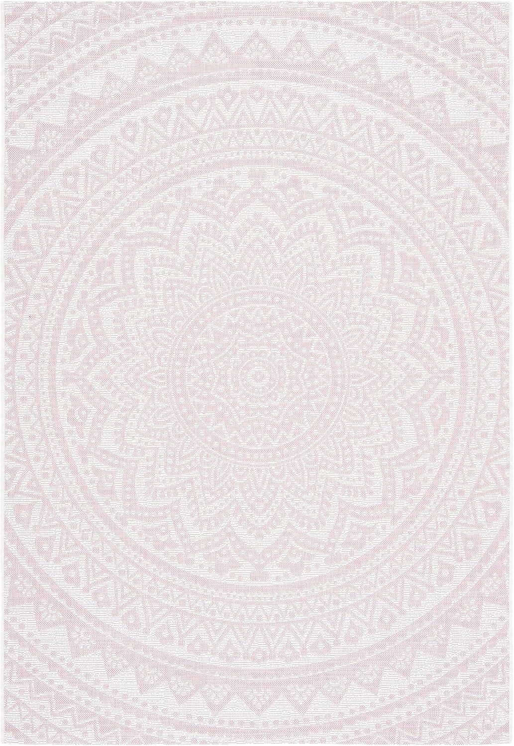 SAFAVIEH Courtyard Josiah Floral Medallion Indoor/Outdoor Area Rug, Ivory/Soft Pink, 4' x 5'7"