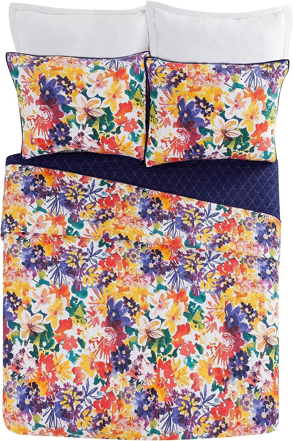 Garden in Bloom Purple Cotton Full Quilt Set