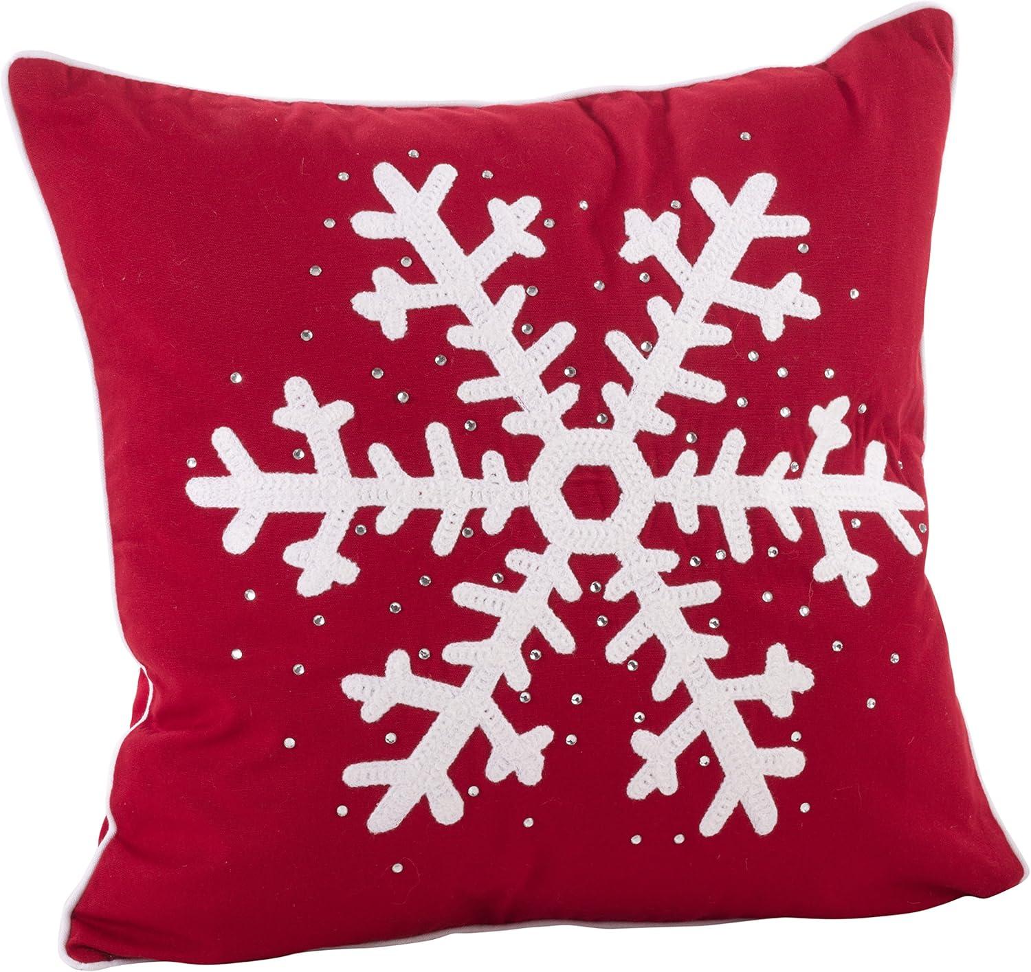 Red Square Studded Snowflake Feather Fill Throw Pillow