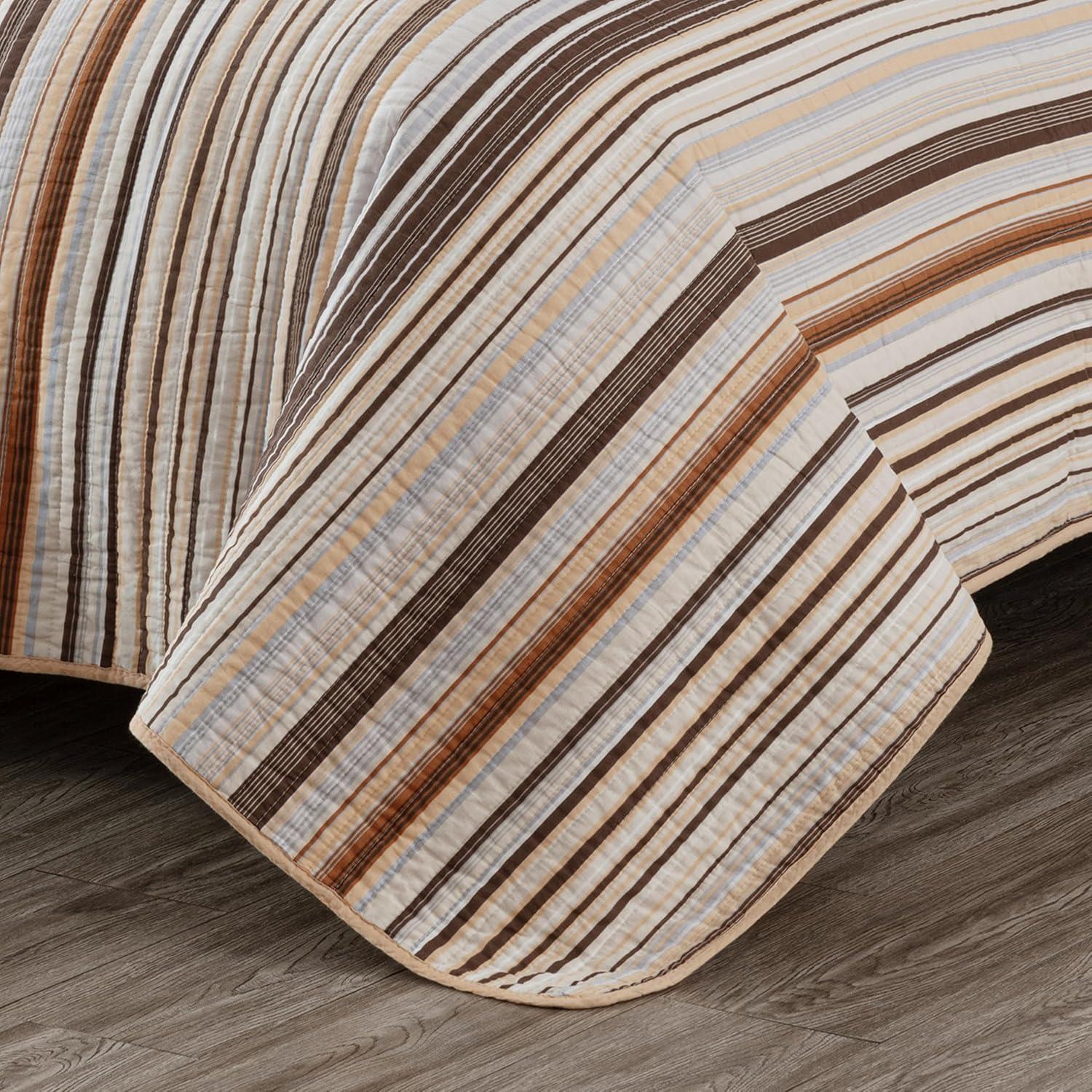 Chezmoi Collection Cotton Quilted Striped Quilt Set