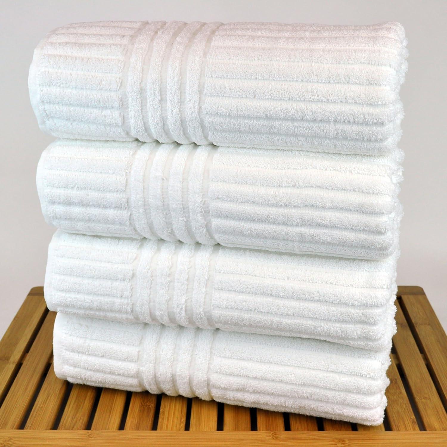 Luxury Hotel & Spa Towel 100% Genuine Turkish Cotton Bath Towels - White - Striped - Set of 4