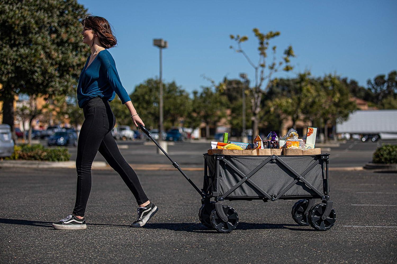 ONIVA™ Adventure Wagon Elite All-Terrain Folding Beach Wagon with Big Wheels plus Table Top Lid & Soft Cooler Liner - Collapsible Utility Wagon