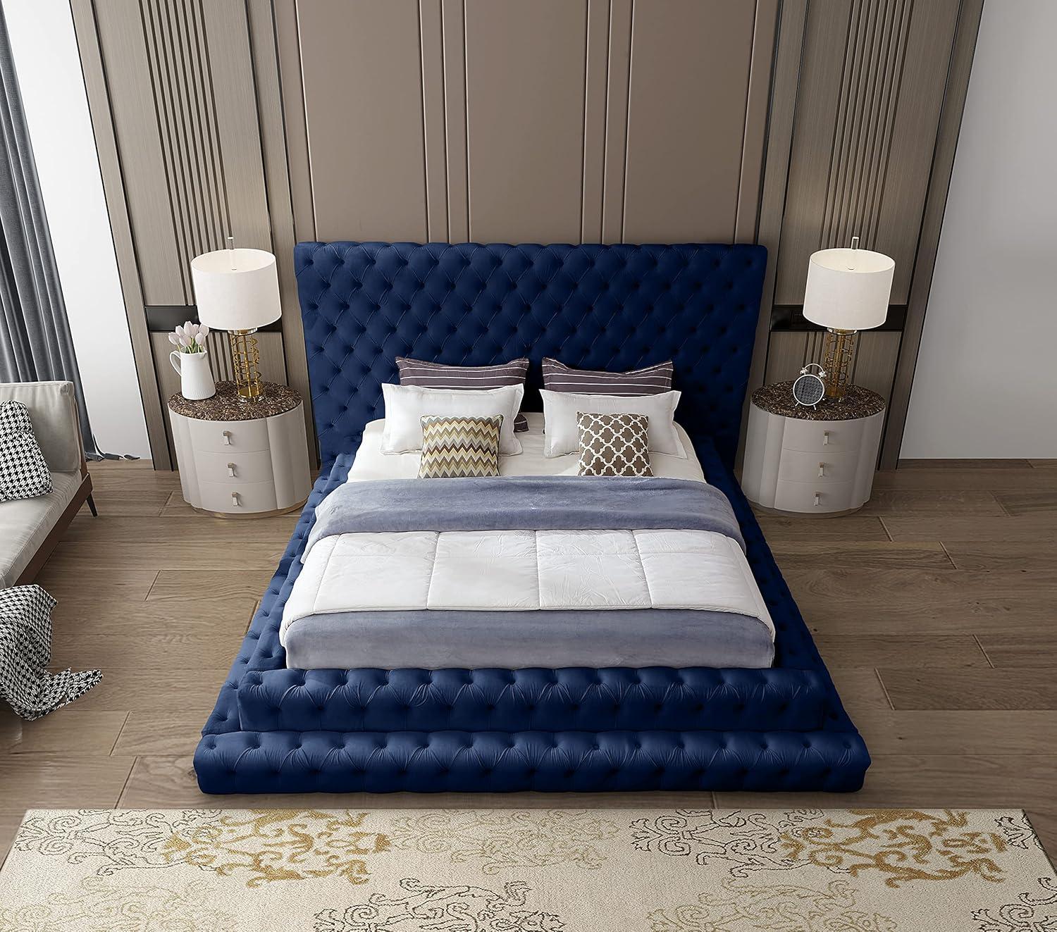 Meridian Furniture Revel Navy Velvet King Bed