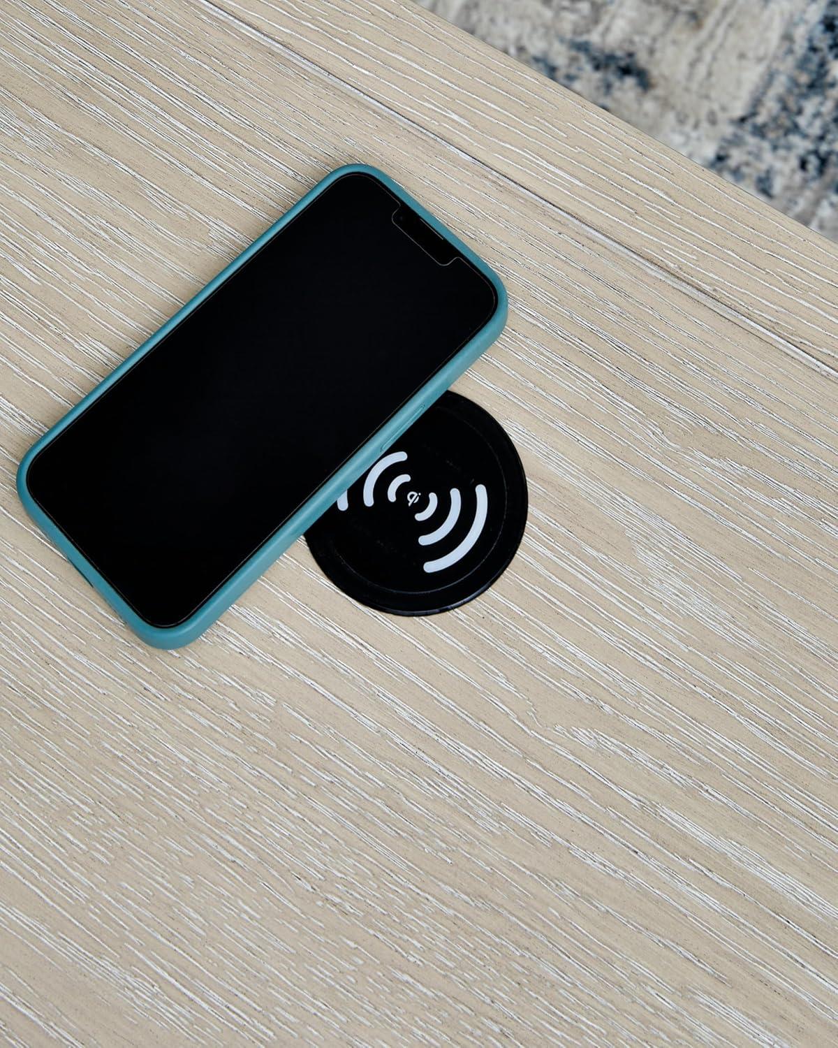 Cream Square Wood End Table with Wireless Charging