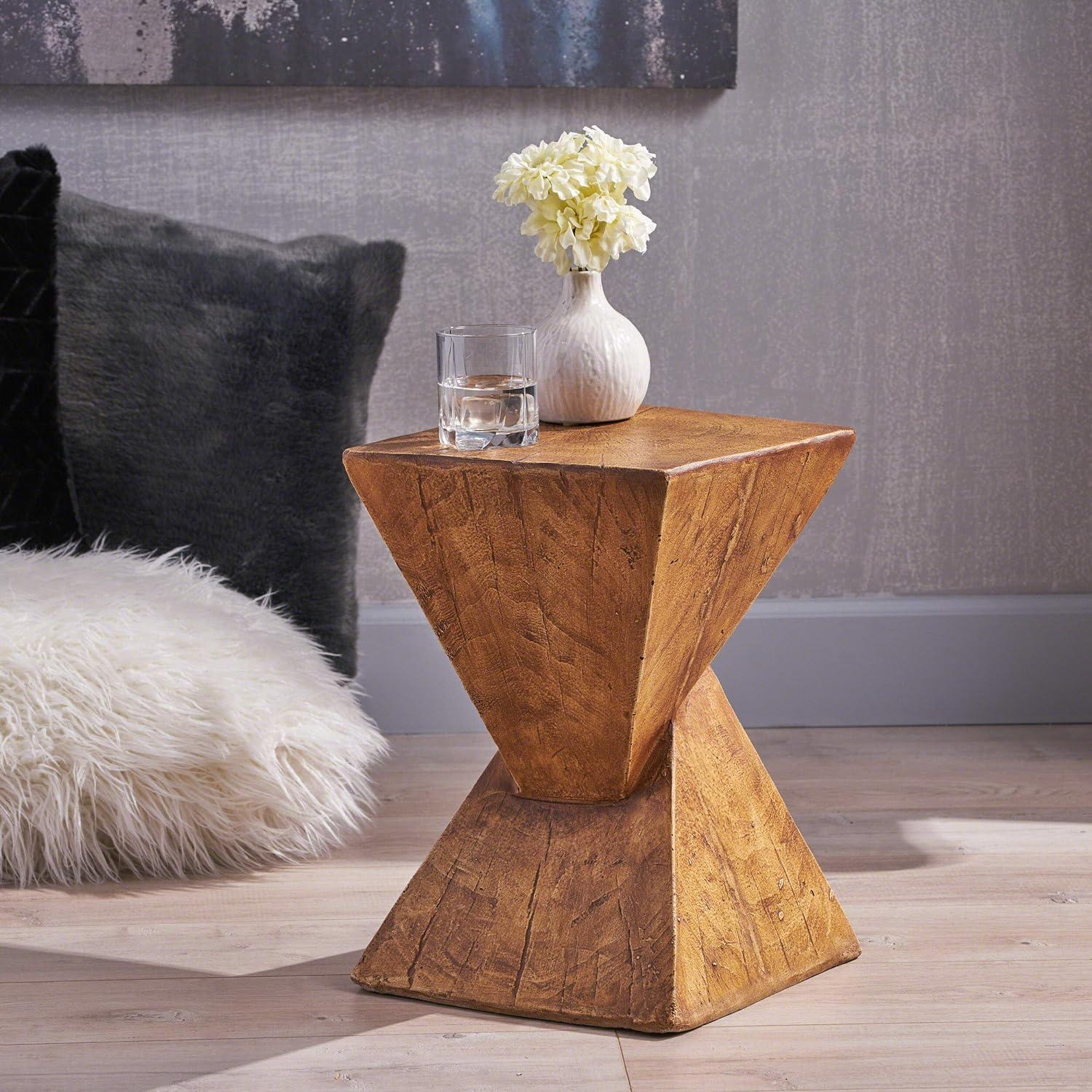 Twisted Hourglass Modern Accent Table in Wood Finish