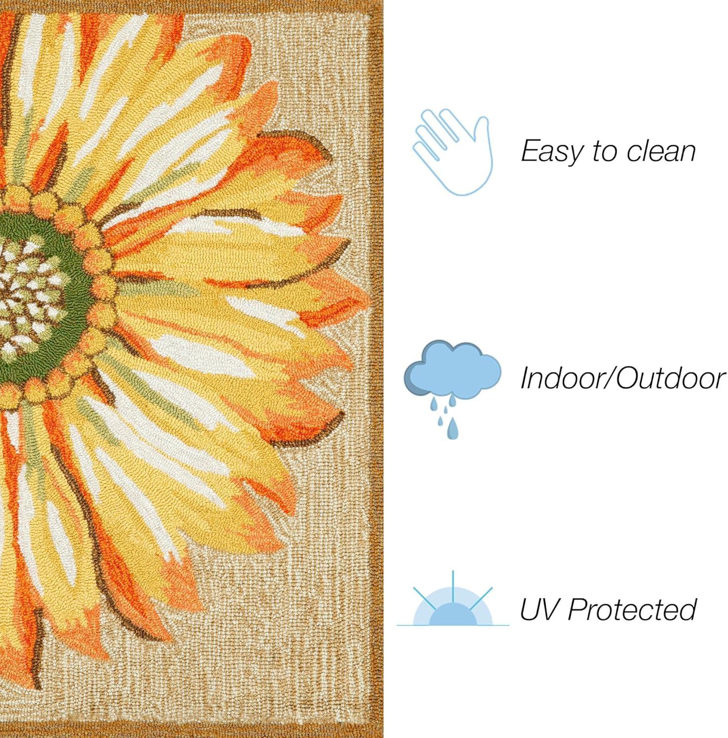 Handmade Ivory Sunflower Round Wool-Blend Tufted Rug 5'