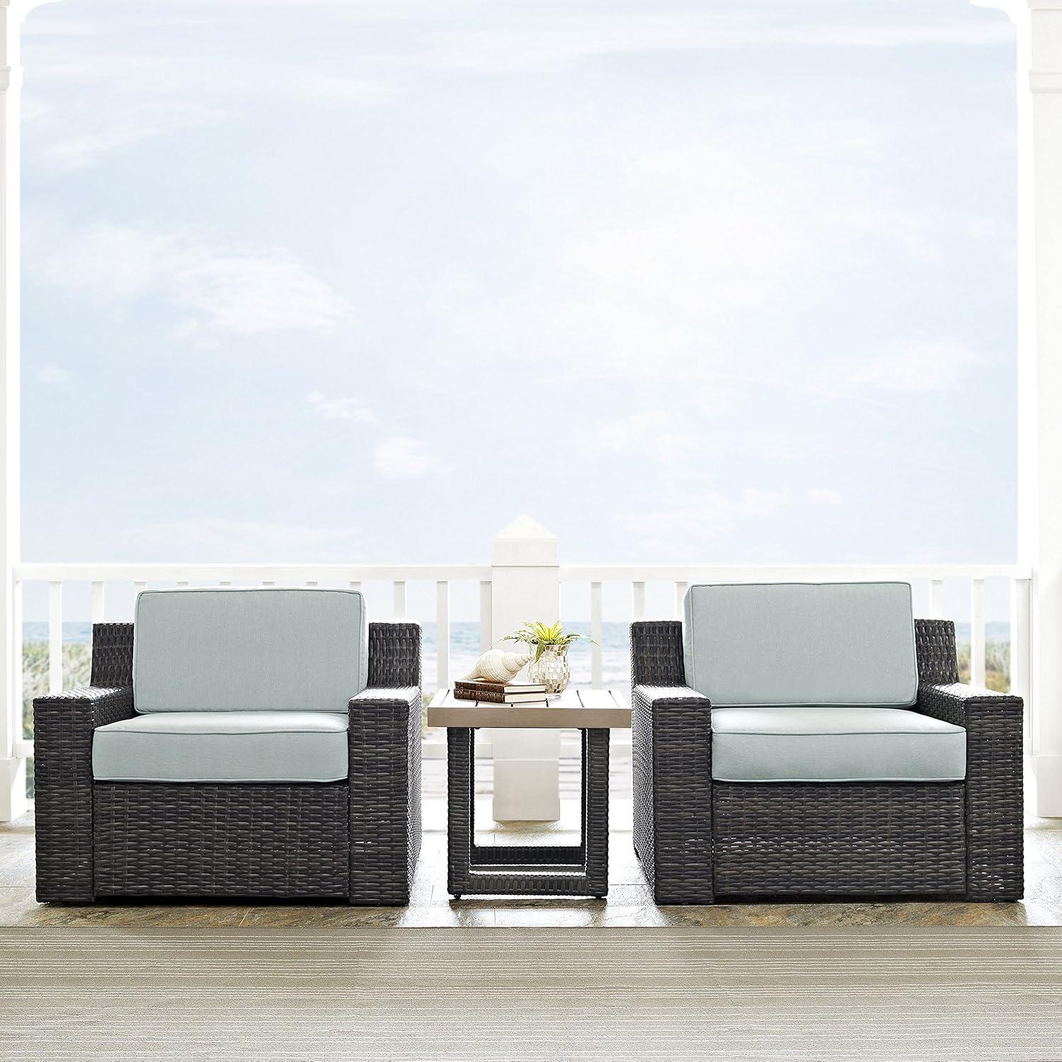 Beaufort 6pc Outdoor Wicker Conversation Set - Mist - Crosley: Steel Frame, Weather-Resistant, UV-Resistant, with Polyester Foam Cushions