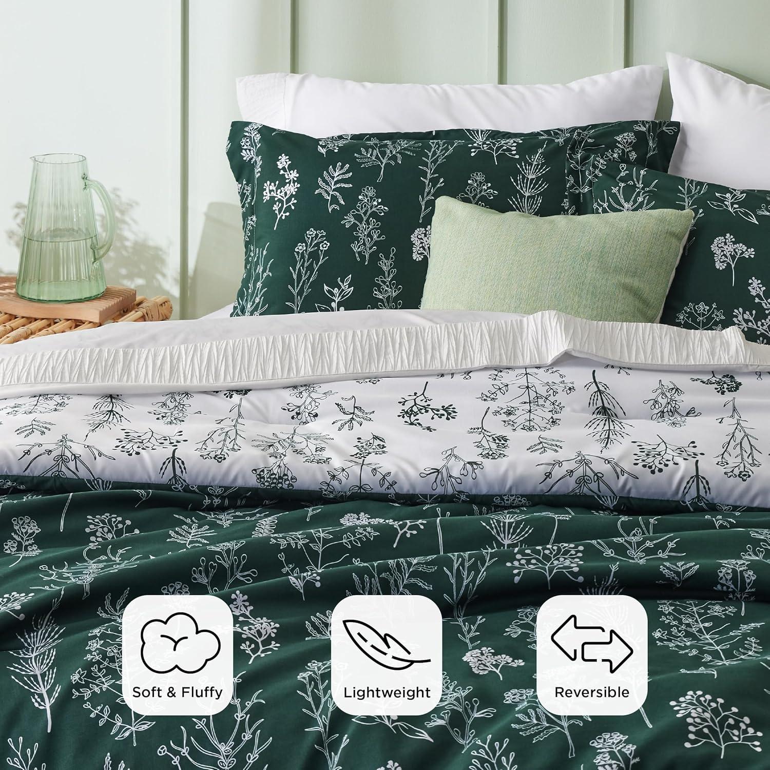 Sage Green Floral Reversible Microfiber King Duvet Set