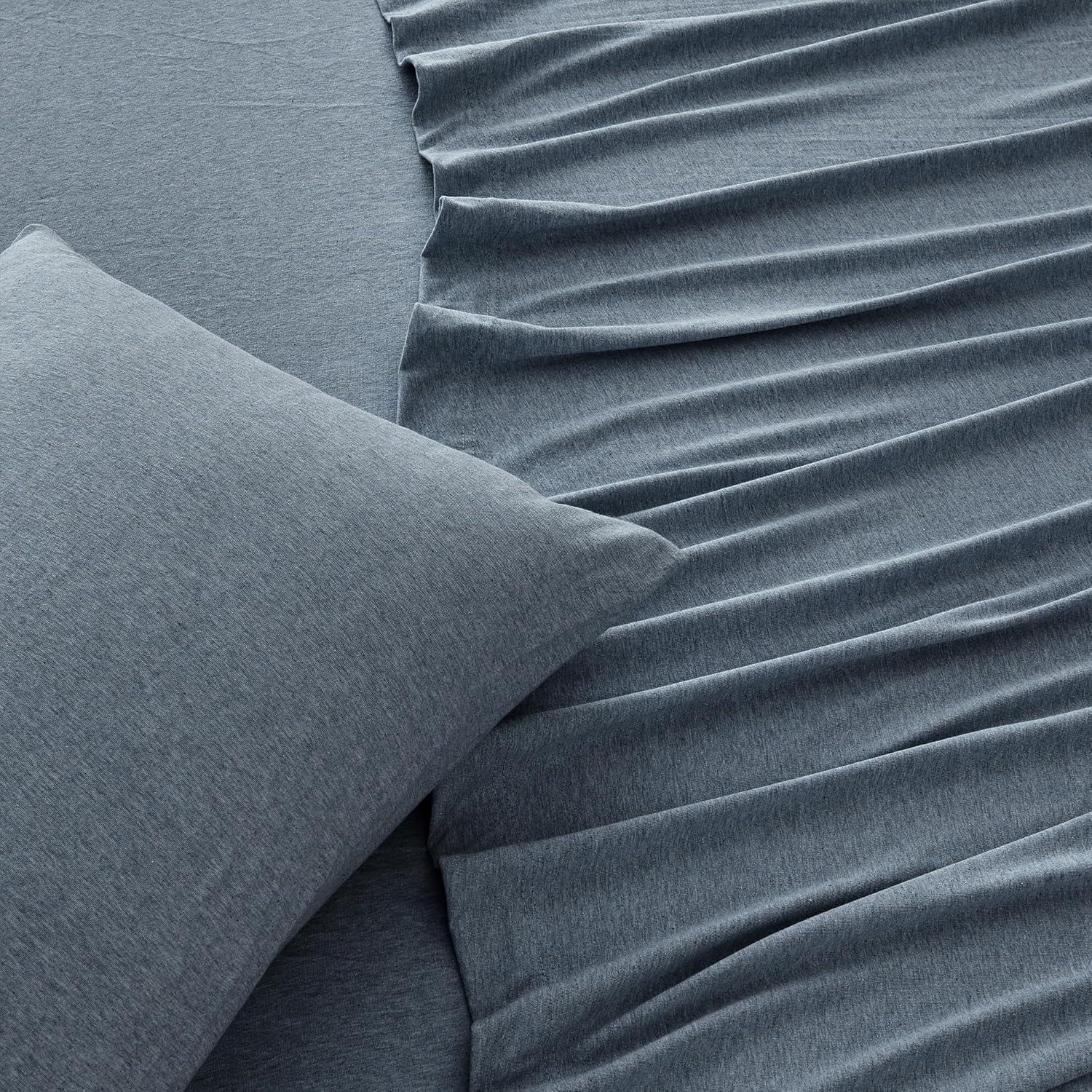 Ultra-Soft Heathered Jersey Knit Cotten Blend Sheet Set - Great Bay Home (Full, Heathered Denim Blue)