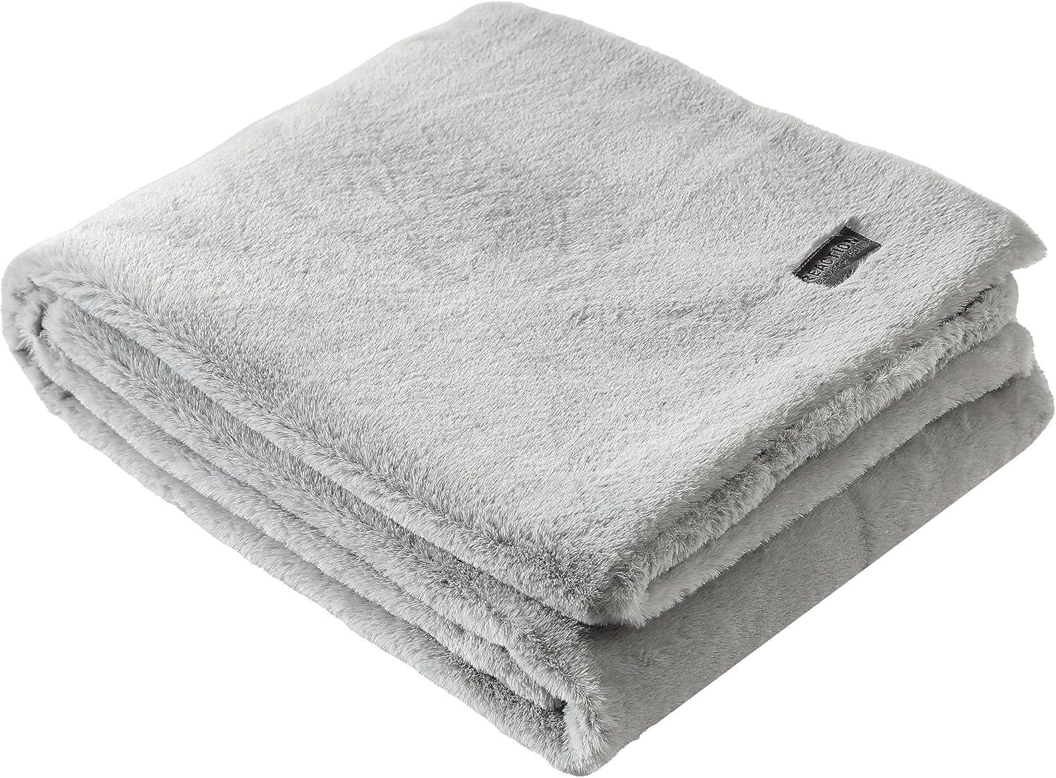 Kenneth Cole Reaction Faux Fur Throw Blanket Faux Fur (Solid -Grey)-50" X 60"