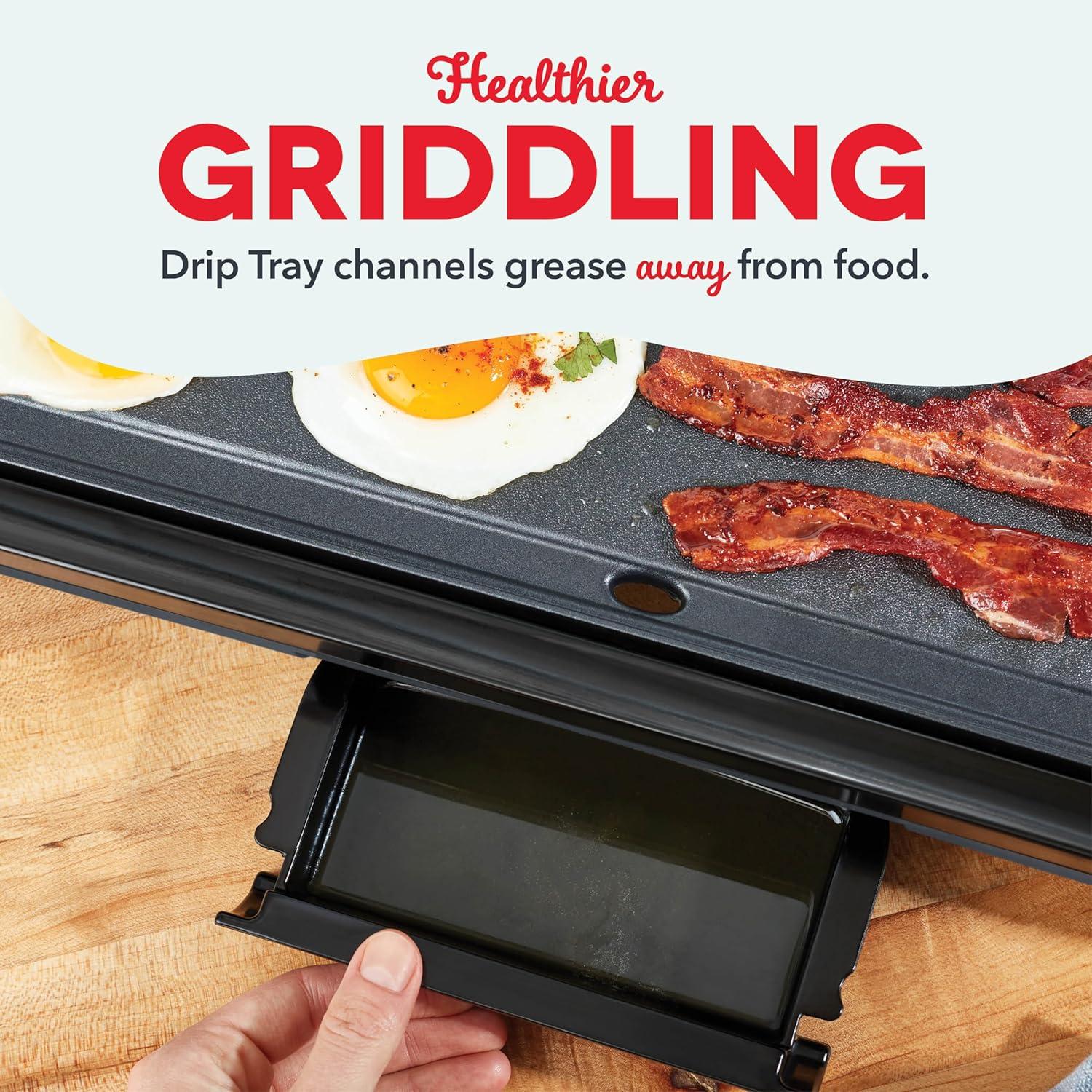 Black Rectangular Electric Griddle with Nonstick Cooking Plate