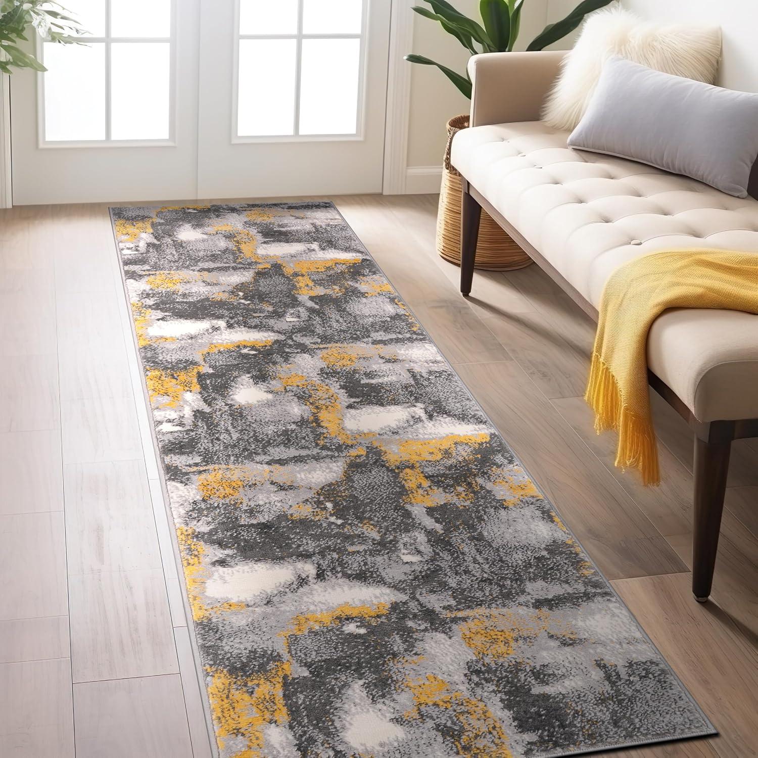 World Rug Gallery Brighton Modern Abstract Door Mat - Yellow 2'x3':  Stain & Fade-Resistant,  Low Pile,  Indoor Use