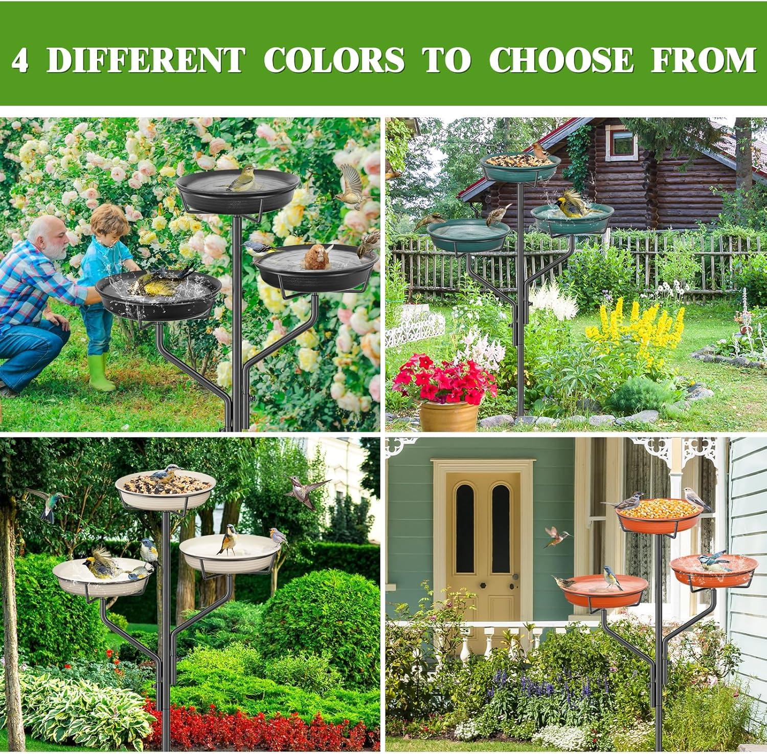 Freestanding Birdbaths Bowl Outdoor, Free Standing Garden Bird Bath Bird Feeder Bowl with Metal Stake, Detachable Decoration Spa Birdfeeder for Garden Patio Yard Lawn, 4 Spiky Feet (Brown)