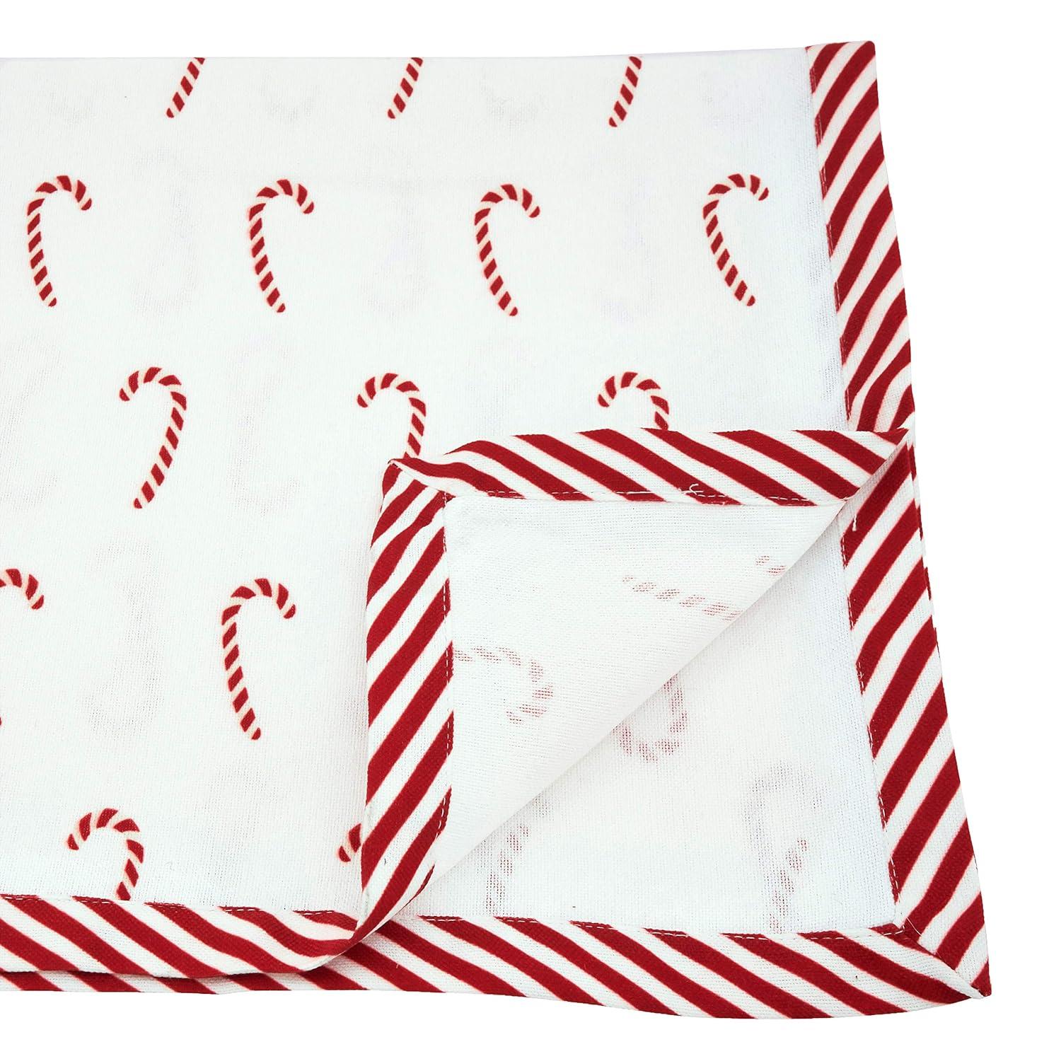Saro Lifestyle Christmas Table Runner With Candy Cane Border, Red, 16" x 90"
