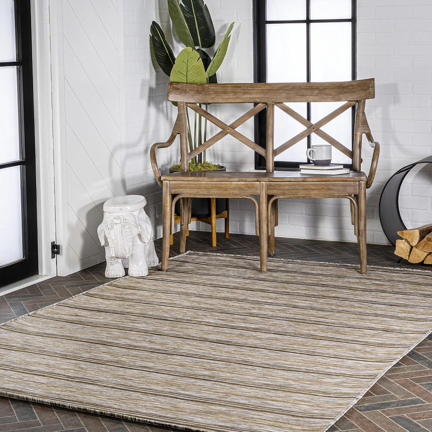 Multicolor Stripe Synthetic 4' x 6' Easy-Care Area Rug