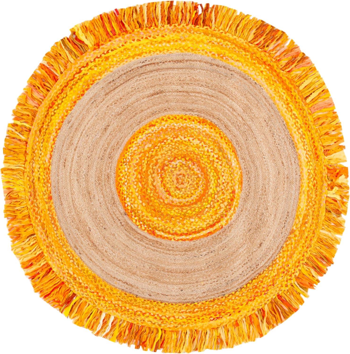 SAFAVIEH Cape Cod Susan Striped Area Rug, Gold/Natural, 6' x 6' Round