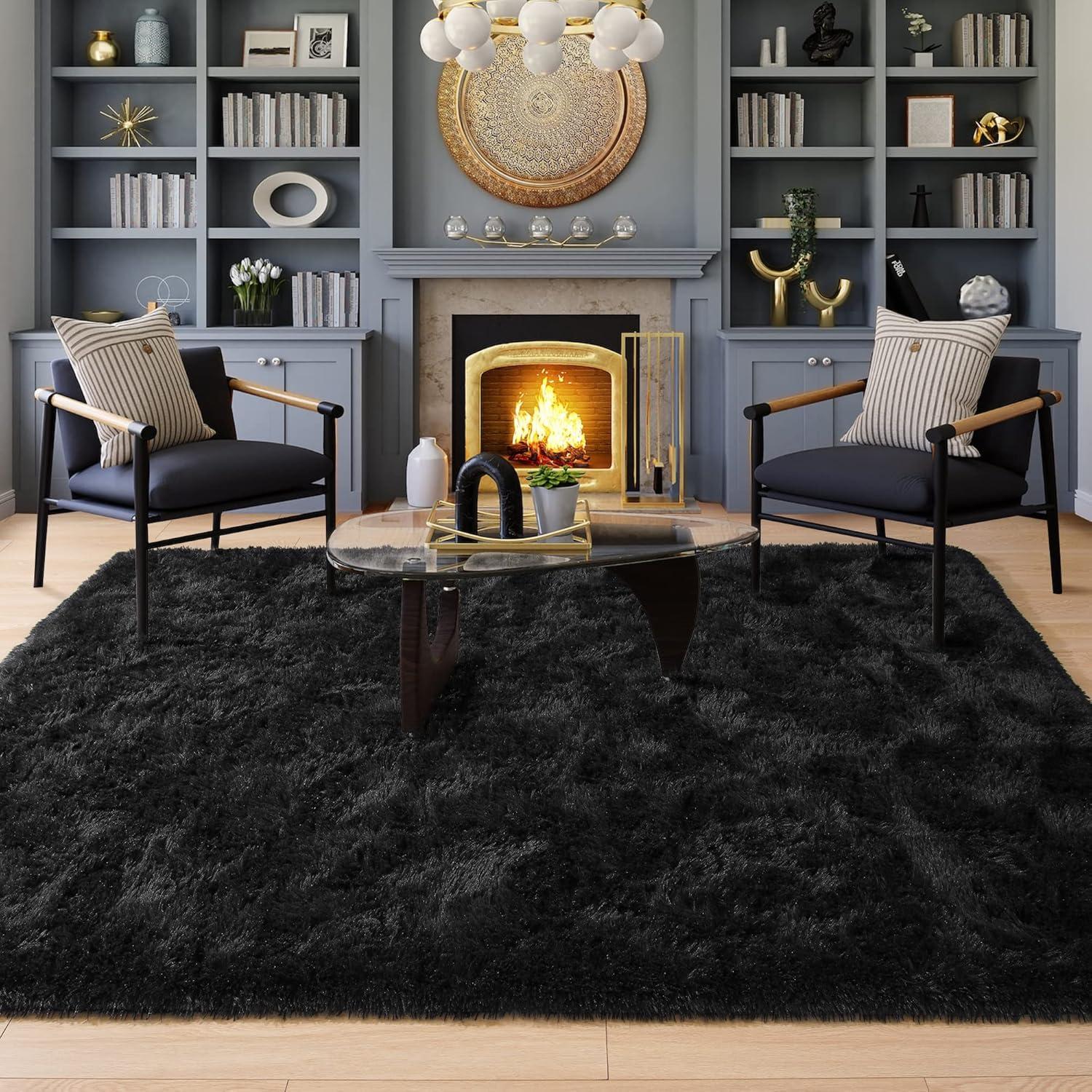 Bailu Fluffy Black Rug for Living Room,5x8 Area Rugs,Thick Plush Shag Rug,Shaggy Rugs for Bedroom,Big Fuzzy Carpet,Comfy Kids Rugs,Large Living Room Rugs,Living Room Decor