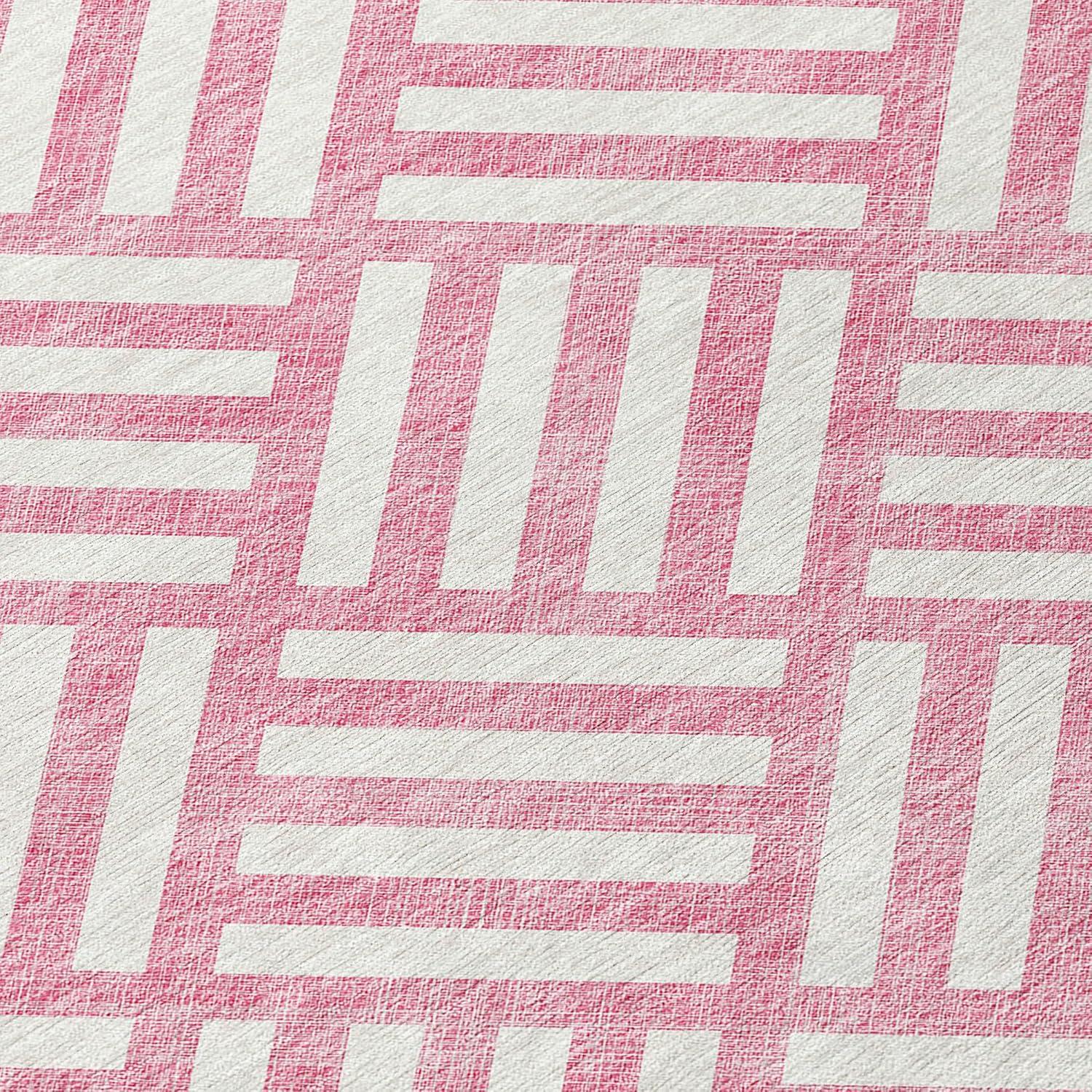 Pink and White Geometric Flat Woven Runner Rug