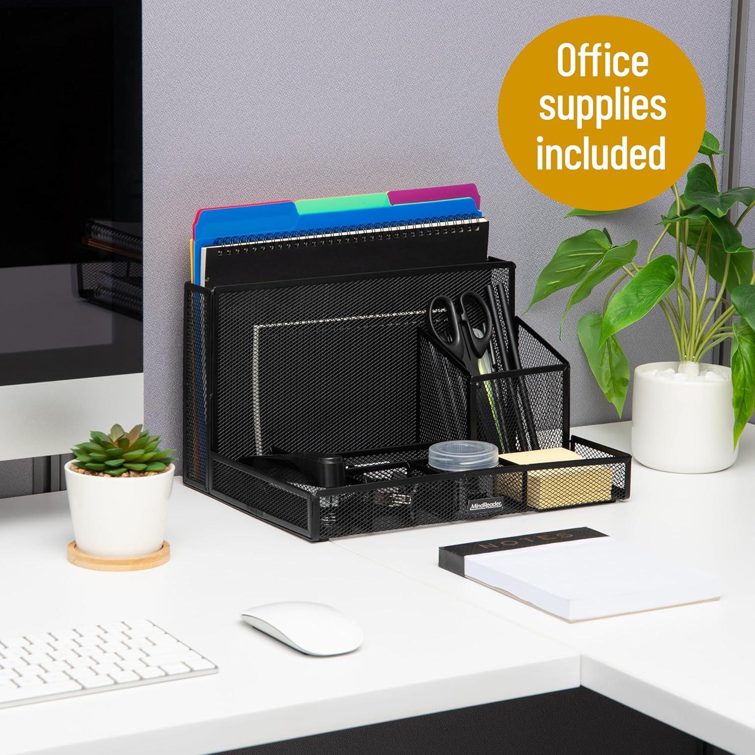 Black Metal Mesh Multi-Supply Desktop Organizer