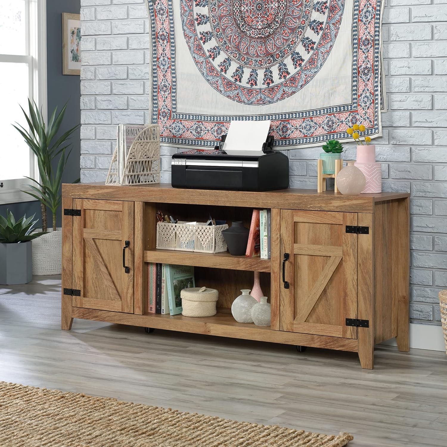 Sauder Farmhouse TV Stand, for TVs up to 70", Sindoori Mango Finish