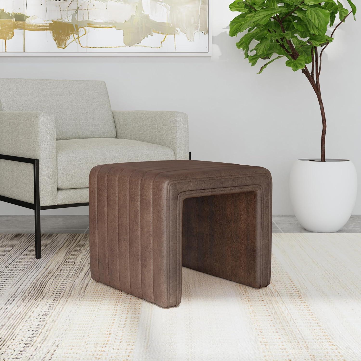 Modern Channel Ottoman Brown - HomePop: Faux Leather, Tufted, No Assembly Required
