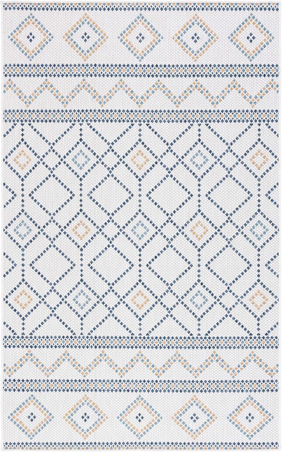 Ivory Synthetic Easy-Care Rectangular Indoor/Outdoor Rug