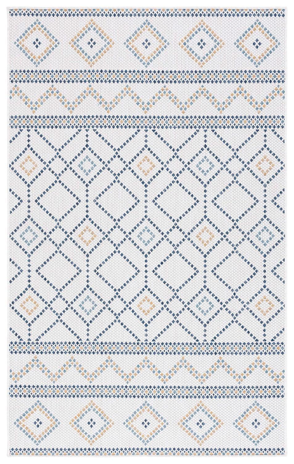 Courtyard CY9681 Power Loomed Indoor/Outdoor Area Rug - Ivory/Navy Yellow - 4'x5'7" - Safavieh.