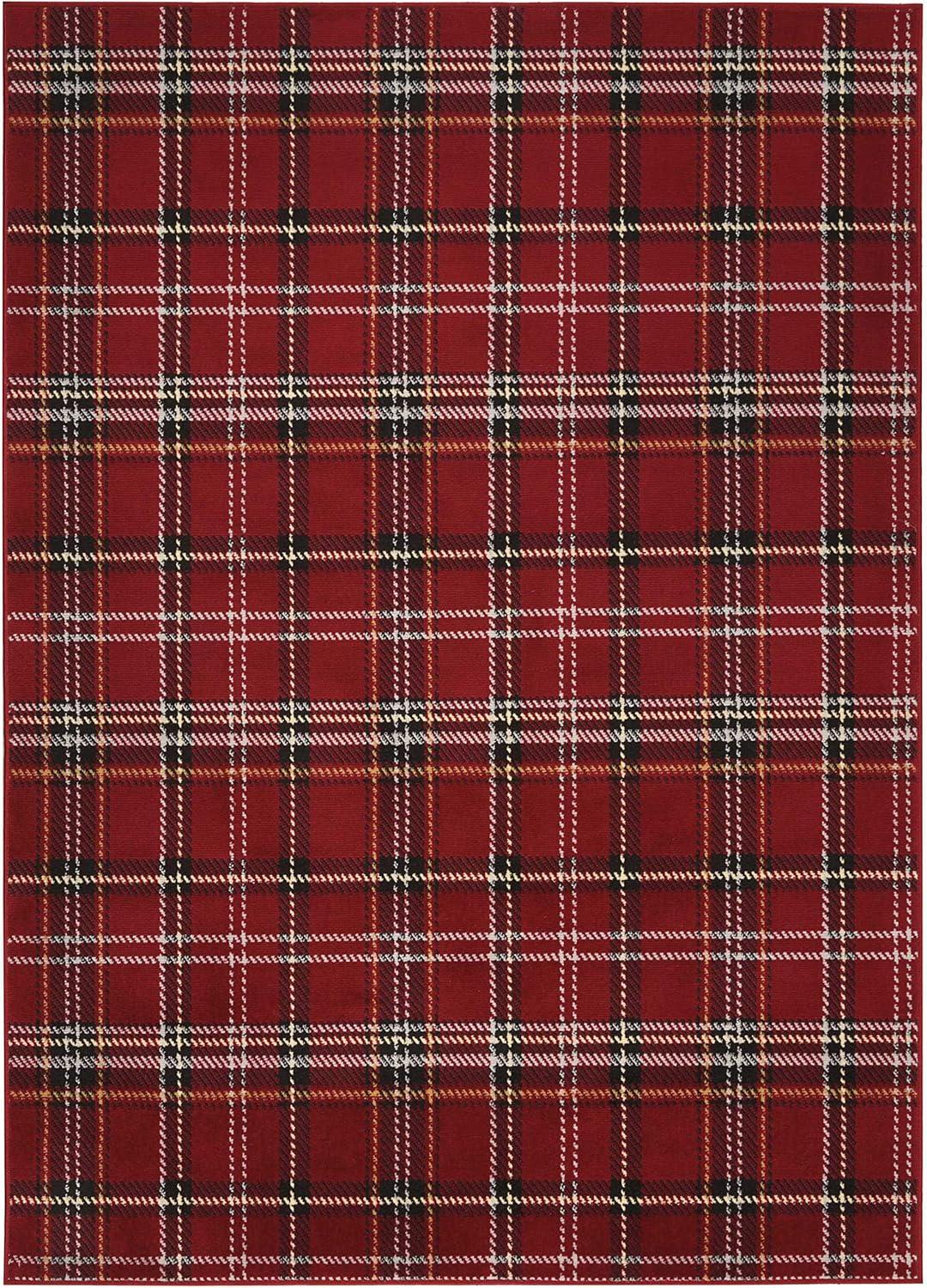 Nourison Grafix Plaid Red 5'3" x 7'3" Area Rug, (5x7)