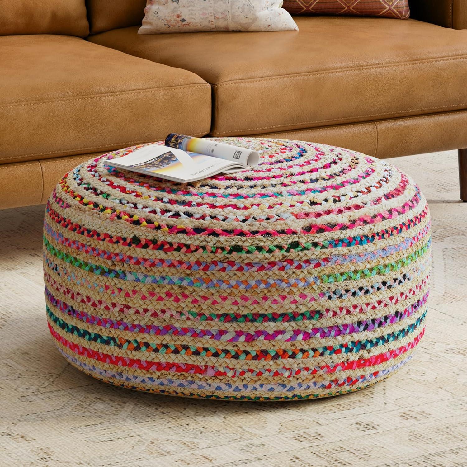 Margo Boho Contemporary Round Large Pouf in Multi Color