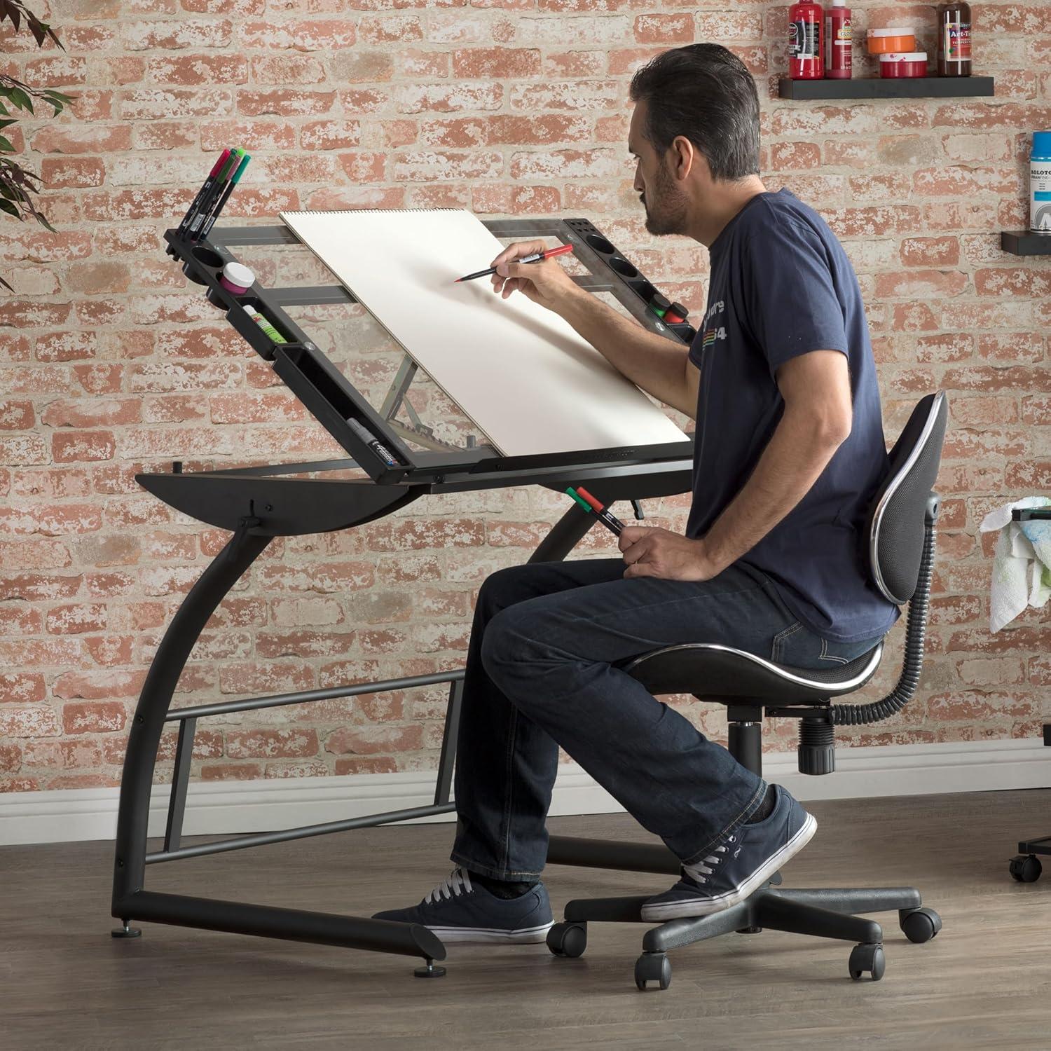 Inbox Zero Cournoyer Glass Drafting Table