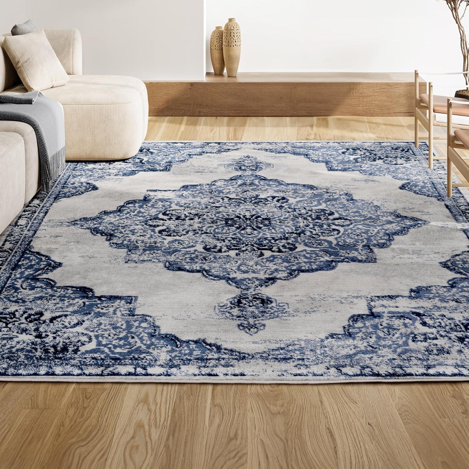 8'x10' Alhambra Ornate Medallion Modern Area Rug, Light Blue/Ivory - JONATHAN Y