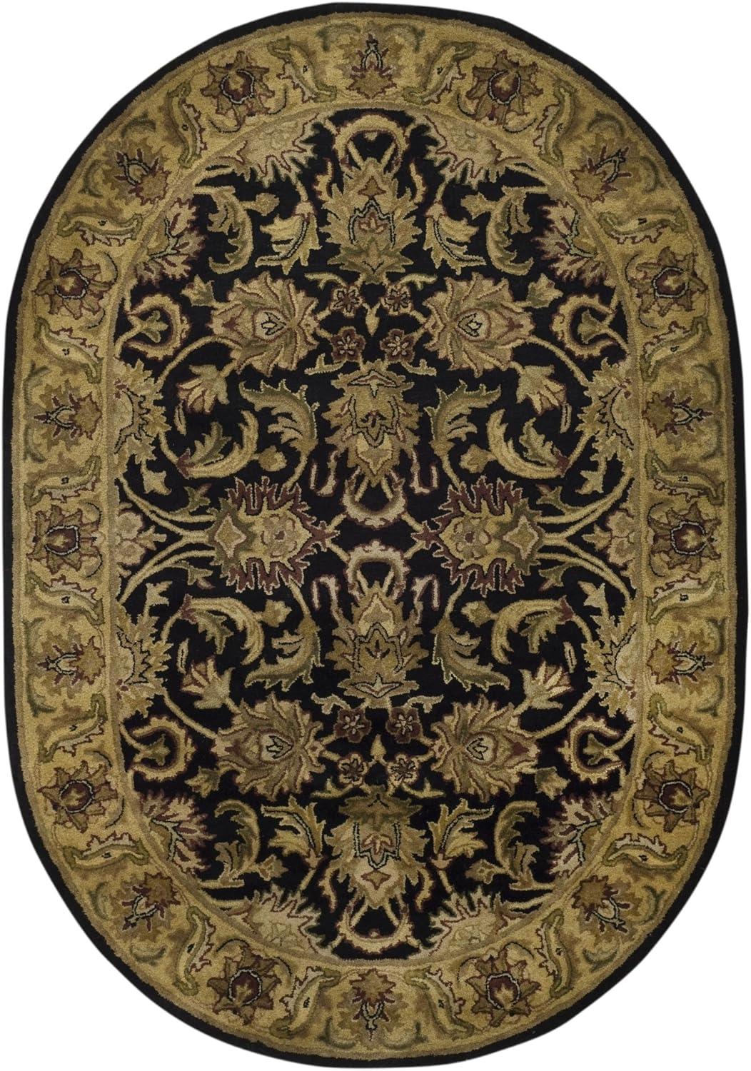 SAFAVIEH Classic Holly Floral Bordered Wool Area Rug, Black/Gold, 7'6" x 9'6" Oval